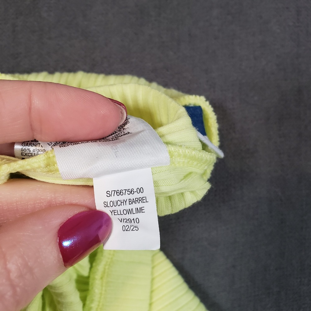 Old Navy Slouchy Barrel Pants Womens L Yellow Lime Ribbed Side Stripe Lounge - Picture 3 of 10